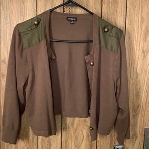 Olive green cropped military style cardigan 2x